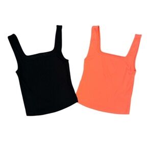 New Women’s Old Navy XS Black and Orange Square Neck Crop Tanks